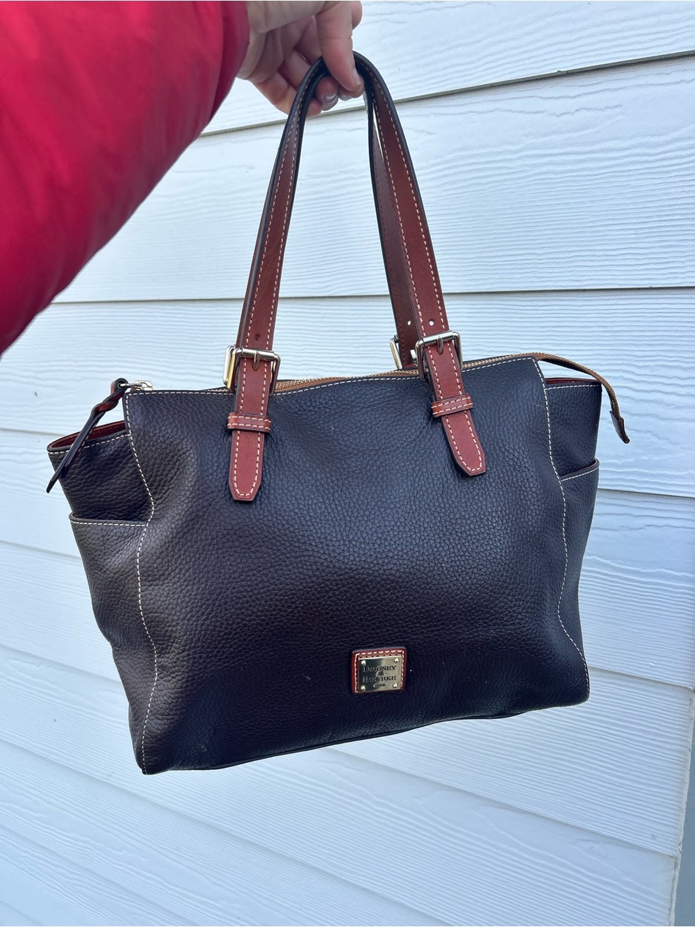 Dooney & Bourke Chocolate Brown Leather Tote with Saddle Handles